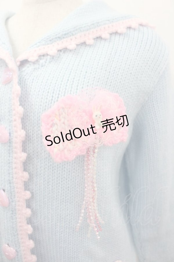 画像2: Nile Perch / セーラー襟モチーフニットカーディガン  サックスｘピンク I-26-03-16-028-LO-TO-SA-ZI (2)