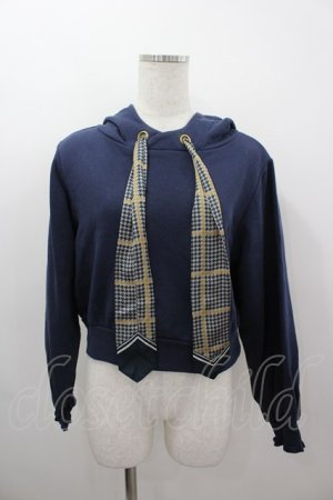 画像: Fi.n.t / 千鳥柄スカーフデザインパーカー  ネイビー I-26-03-16-029-CA-TO-SA-ZI