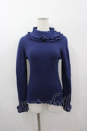 画像: PINK HOUSE / フリル使いタートルリブニット  ネイビー I-26-03-16-037-LO-TO-SA-ZI