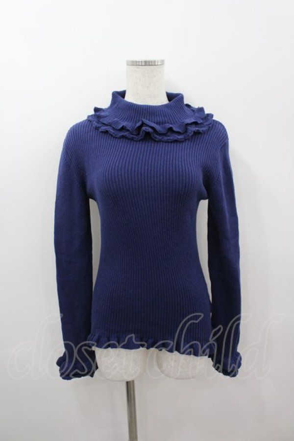 画像1: PINK HOUSE / フリル使いタートルリブニット  ネイビー I-26-03-16-037-LO-TO-SA-ZI (1)