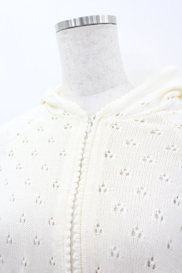 画像2: PINK HOUSE / 透かしニットロングフードカーディガン  アイボリー I-26-03-16-038-LO-TO-SA-ZI (2)