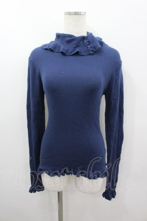 画像: PINK HOUSE / ボタンハイネックニットトップス  ネイビー I-26-03-16-040-LO-TO-SA-ZI
