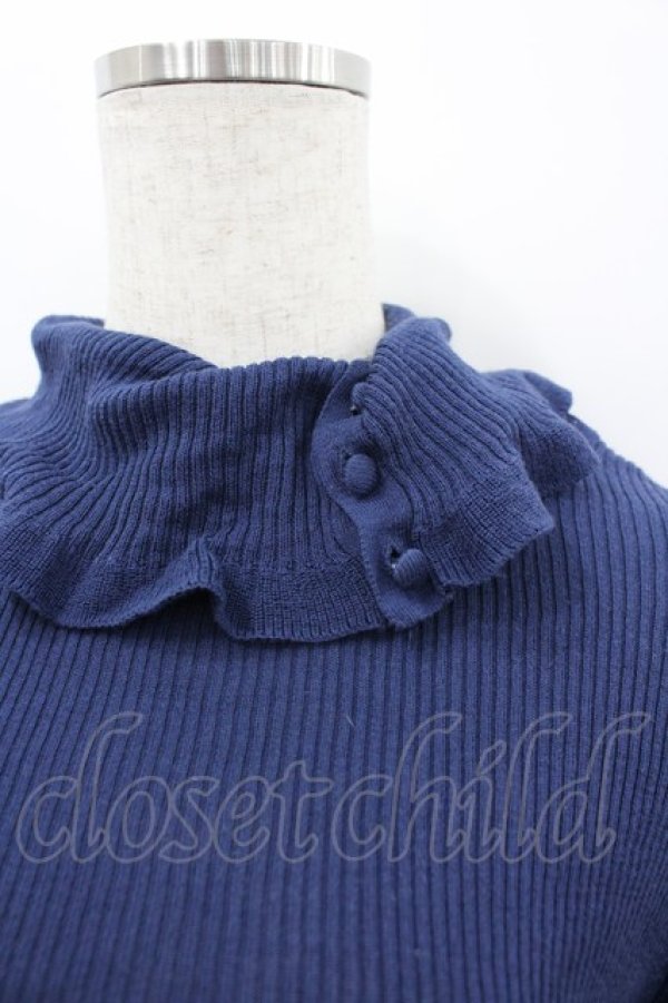 画像2: PINK HOUSE / ボタンハイネックニットトップス  ネイビー I-26-03-16-040-LO-TO-SA-ZI (2)