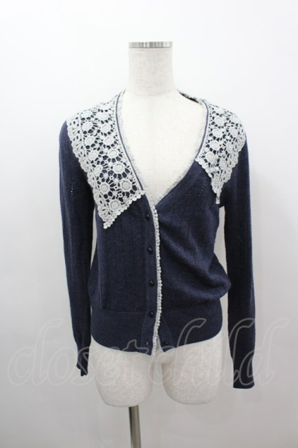 画像1: PINK HOUSE / レース襟ニットカーディガン  ネイビー I-26-03-16-046-LO-TO-SA-ZI (1)