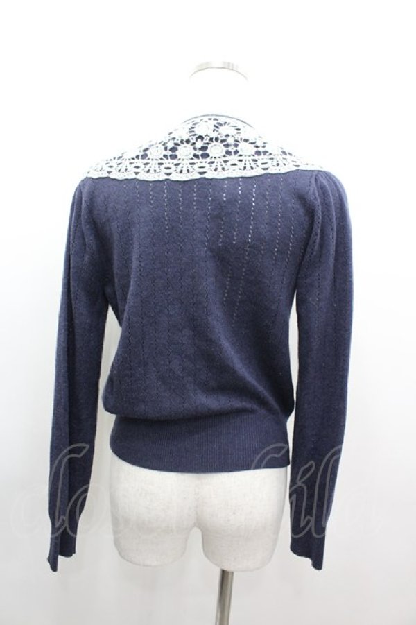 画像3: PINK HOUSE / レース襟ニットカーディガン  ネイビー I-26-03-16-046-LO-TO-SA-ZI (3)