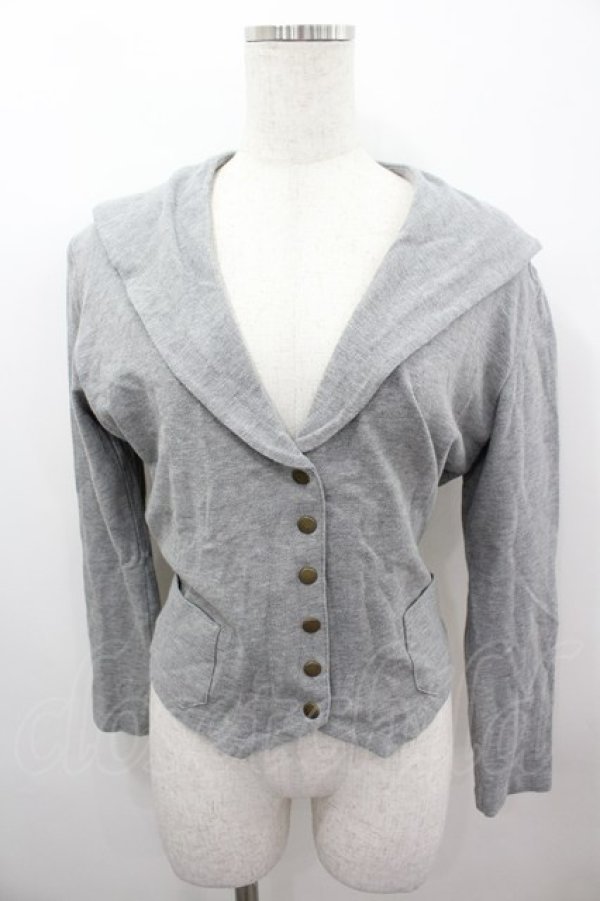 画像1: INGEBORG / セーラー襟スナップボタンカーディガン  グレー I-26-03-16-049-LO-TO-SA-ZI (1)