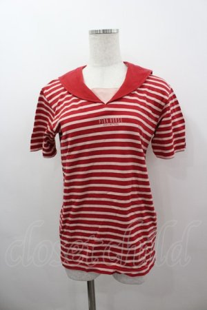 画像: PINK HOUSE / セーラー襟ボーダー半袖カットソー  赤 I-26-03-16-054-LO-TO-SA-ZI