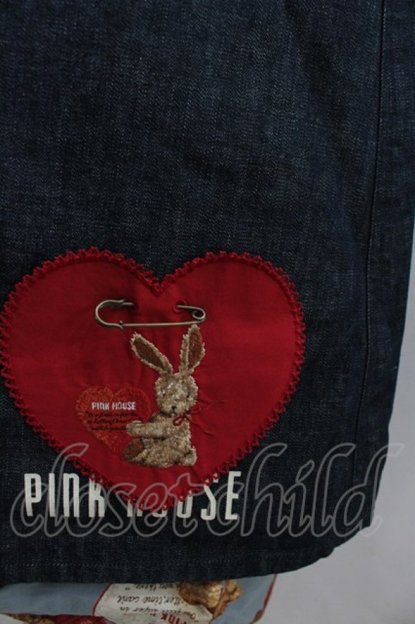 画像3: PINK HOUSE / アンジェリックラビッツ刺繍ハートポケット半袖ブラウス&総柄スカート(デニムオーバースカート付き)セットアップ  サックス I-26-03-16-055-LO-OP-SA-ZI (3)