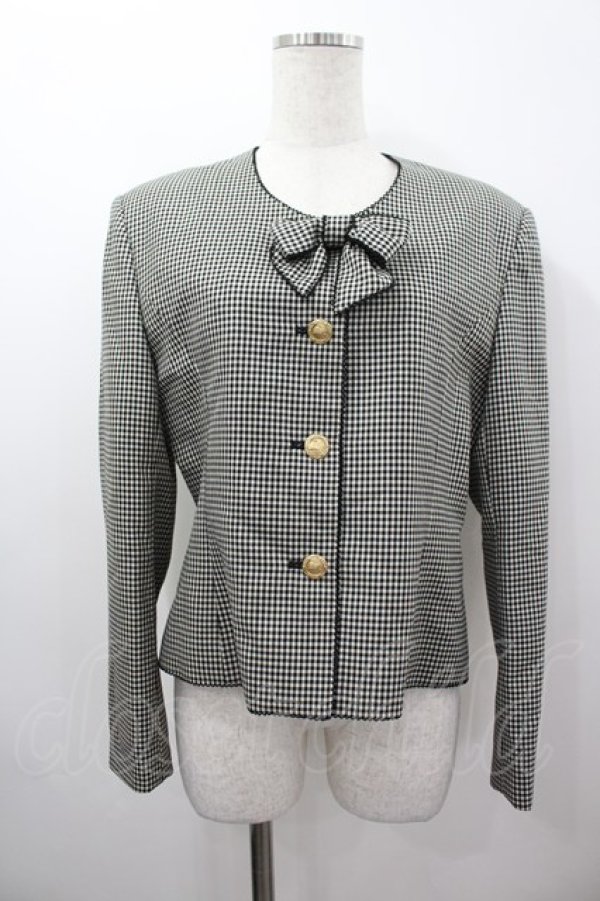画像1: KANEKO ISAO / チェックリボンジャケット  黒Ｘ白チェック I-26-03-16-057-EL-JA-SA-ZI (1)