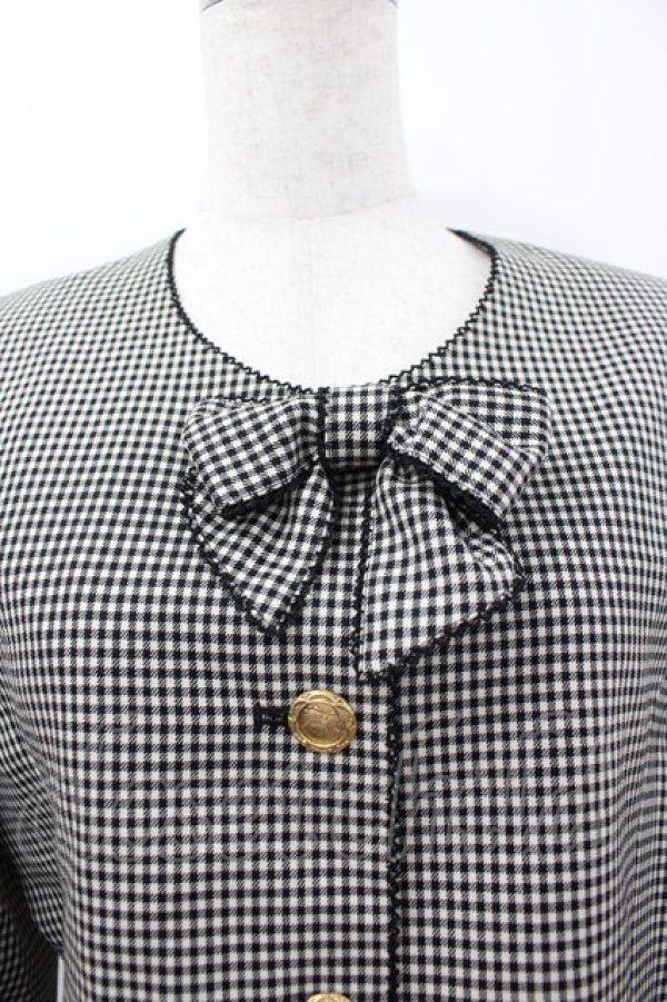 画像2: KANEKO ISAO / チェックリボンジャケット  黒Ｘ白チェック I-26-03-16-057-EL-JA-SA-ZI (2)