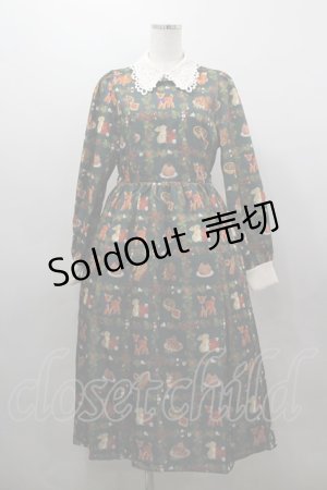 画像: axes femme kawaii / 森のケーキ屋さん柄ワンピース M グリーン I-26-03-16-072-AX-OP-SA-ZI