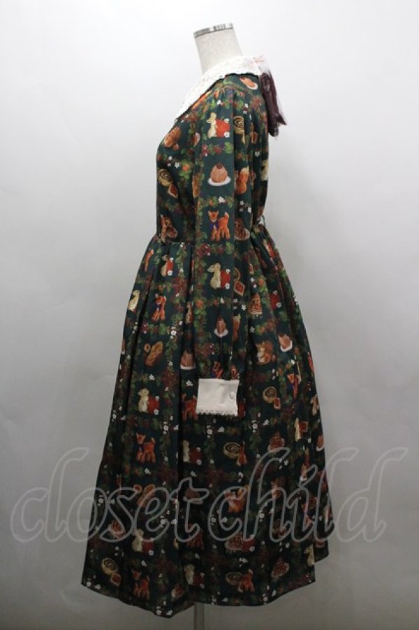 画像2: axes femme kawaii / 森のケーキ屋さん柄ワンピース M グリーン I-26-03-16-072-AX-OP-SA-ZI (2)