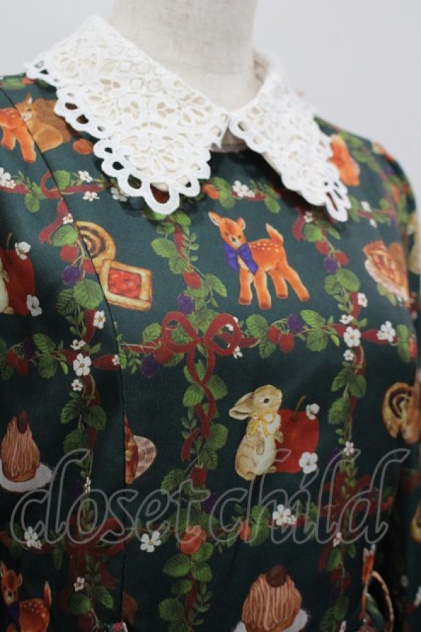 画像5: axes femme kawaii / 森のケーキ屋さん柄ワンピース M グリーン I-26-03-16-072-AX-OP-SA-ZI (5)