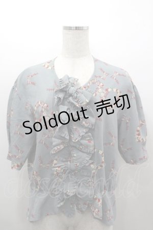 画像: PINK HOUSE / チェックリボン&フラワーリース柄半袖ブラウス  ブルー I-26-03-16-009-LO-BL-SA-ZI