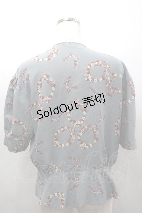 画像3: PINK HOUSE / チェックリボン&フラワーリース柄半袖ブラウス  ブルー I-26-03-16-009-LO-BL-SA-ZI (3)