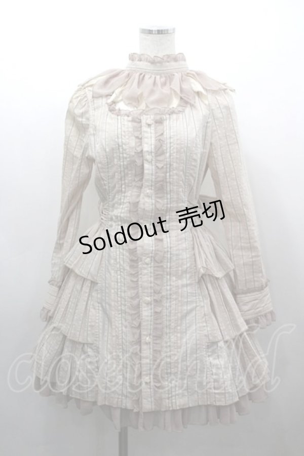 画像1: ALGONQUINS / チョーカー付きストライプ長袖ワンピース  ピンク I-26-03-16-085-AL-OP-SA-ZI (1)