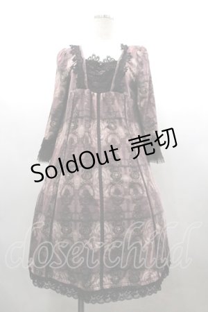 画像: OZZ ANGELO / 胸元レース&総柄半袖ワンピース  ボルドー I-26-03-16-086-OO-OP-SA-ZI