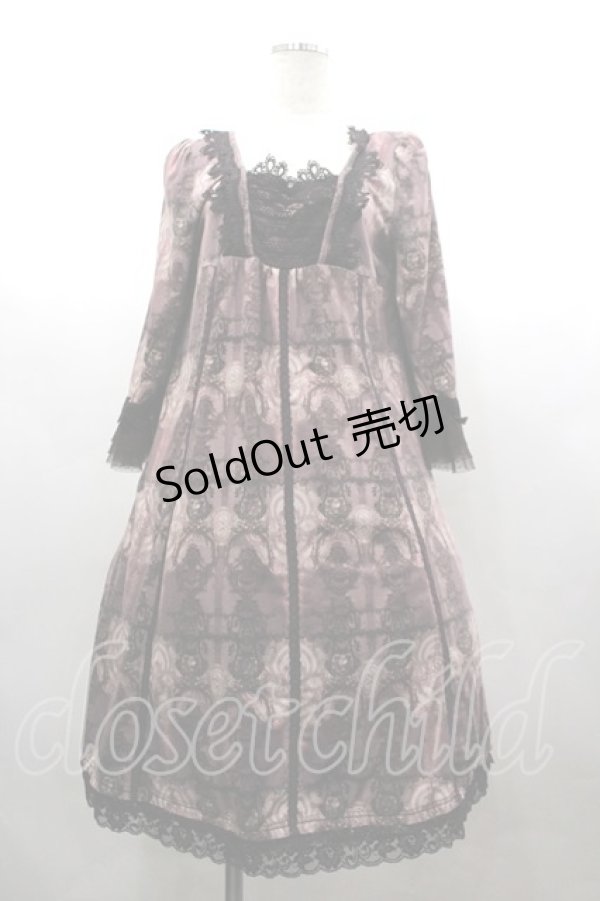 画像1: OZZ ANGELO / 胸元レース&総柄半袖ワンピース  ボルドー I-26-03-16-086-OO-OP-SA-ZI (1)