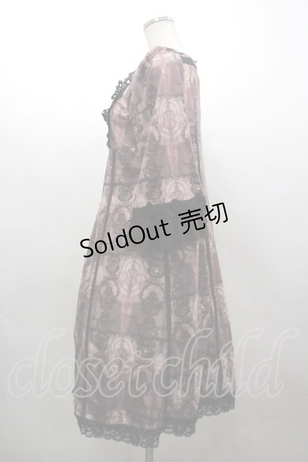 画像2: OZZ ANGELO / 胸元レース&総柄半袖ワンピース  ボルドー I-26-03-16-086-OO-OP-SA-ZI (2)