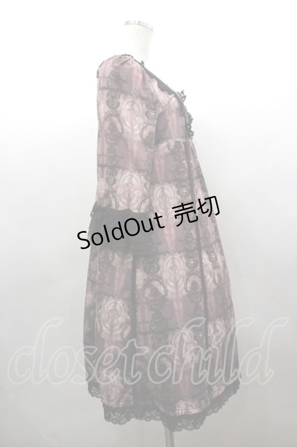 画像4: OZZ ANGELO / 胸元レース&総柄半袖ワンピース  ボルドー I-26-03-16-086-OO-OP-SA-ZI (4)