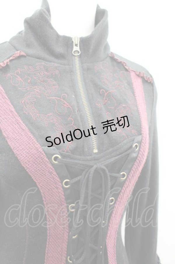 画像5: Ozz Croce / フロント編み上げハイネック長袖ワンピース  黒Ｘボルドー I-26-03-16-087-OO-OP-SA-ZI (5)