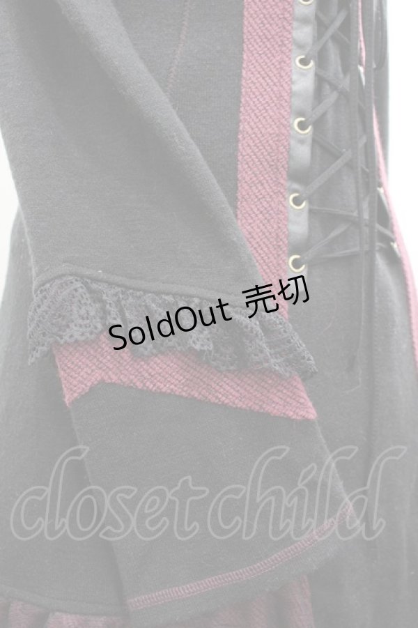 画像6: Ozz Croce / フロント編み上げハイネック長袖ワンピース  黒Ｘボルドー I-26-03-16-087-OO-OP-SA-ZI (6)