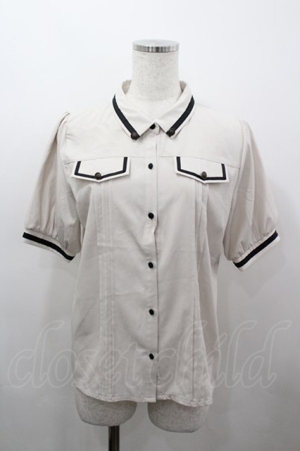 画像1: axes femme / ミリタリー風タイ付ブラウス  ベージュＸ黒 I-26-03-16-002-AX-BL-SA-ZI (1)