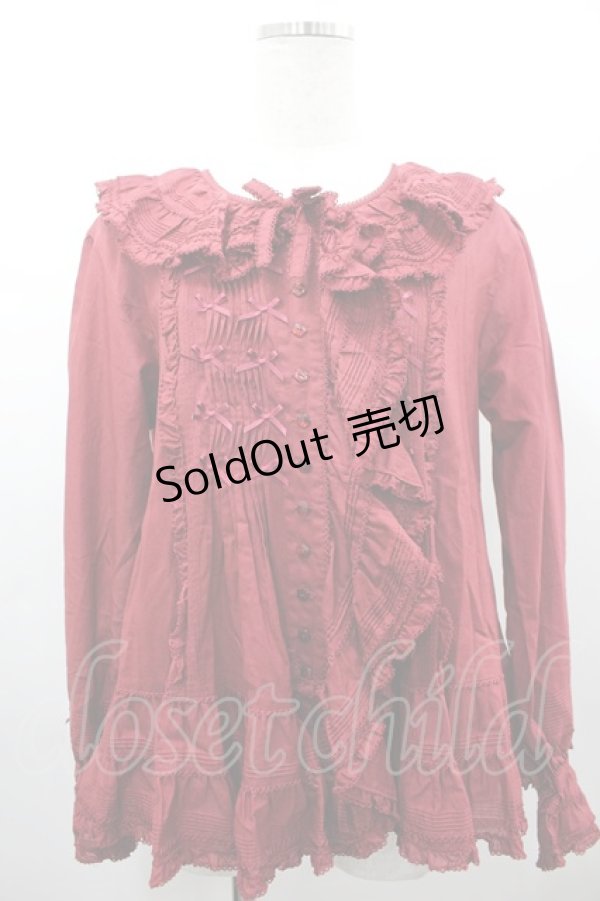 画像1: PINK HOUSE / リボンピンタック長袖ブラウス  赤 I-26-03-16-012-LO-BL-SA-ZI (1)