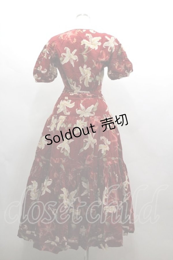 画像3: INGEBORG / 百合柄半袖ワンピース  赤Ｘ白 I-26-03-16-099-LO-OP-SA-ZI (3)