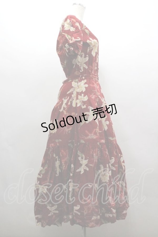 画像4: INGEBORG / 百合柄半袖ワンピース  赤Ｘ白 I-26-03-16-099-LO-OP-SA-ZI (4)