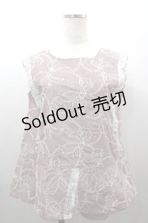 画像: INGEBORG / ストライプアイレットリボン刺繍ブラウス 3(サイズ9号) 赤Ｘ白 I-26-03-16-014-LO-BL-SA-ZI