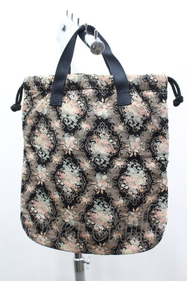 画像2: PINK HOUSE / ローズブーケプリント巾着バッグ  黒Ｘピンク I-26-03-16-110-LO-BG-SA-ZI (2)