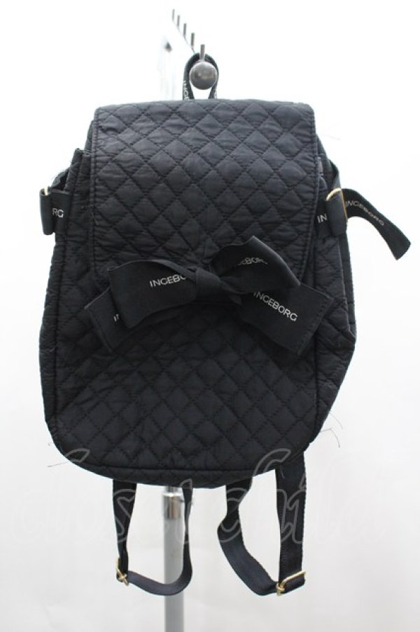 画像1: INGEBORG / ロゴリボンキルティングリュック  黒 I-26-03-16-111-LO-BG-SA-ZI (1)