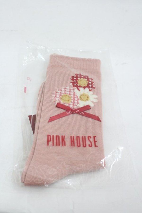 画像1: PINK HOUSE / ひな菊コサージュ柄ソックス  ピンク I-26-03-16-121-LO-ZA-SA-ZI (1)