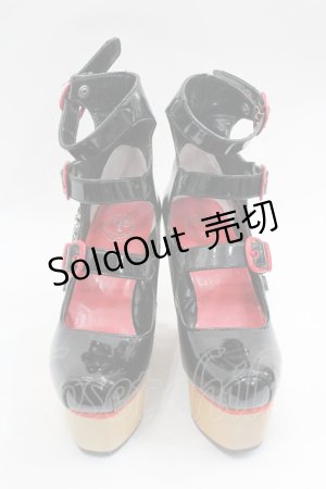画像: YOSUKE / ３連ベルトチェーン付木底シューズ 22.5 黒×赤 I-26-03-16-124-PU-SH-TE-ZI