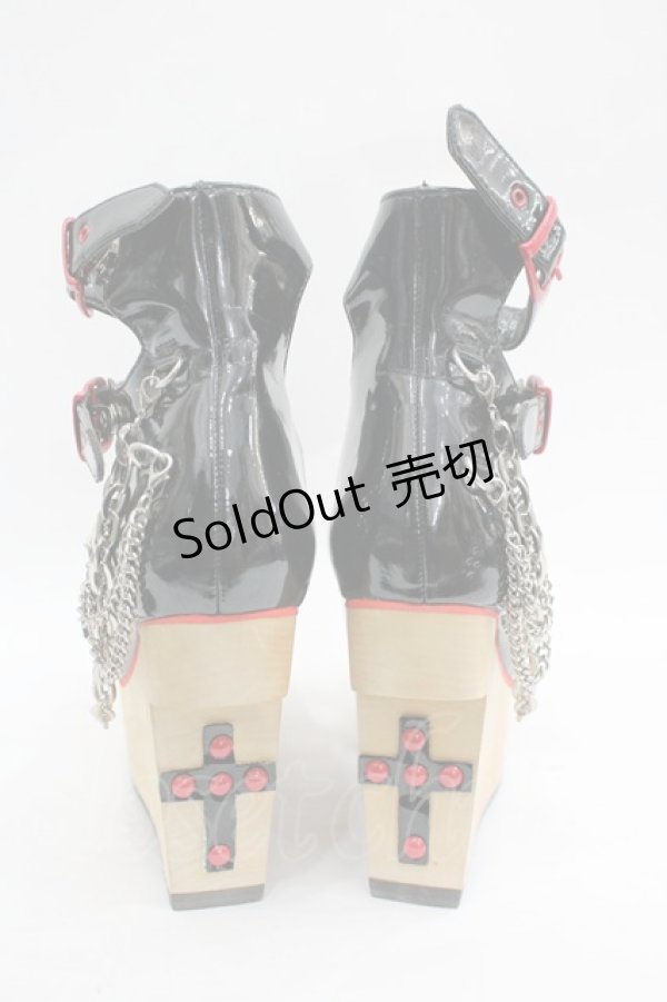 画像2: YOSUKE / ３連ベルトチェーン付木底シューズ 22.5 黒×赤 I-26-03-16-124-PU-SH-TE-ZI (2)