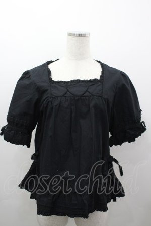 画像: PINK HOUSE / ハート刺繍半袖ブラウス  黒 I-26-03-16-021-LO-BL-SA-ZI