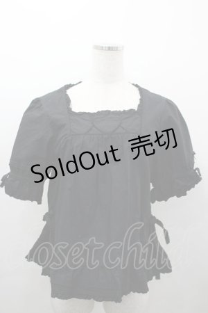 画像: PINK HOUSE / ハート刺繍半袖ブラウス  黒 I-26-03-16-021-LO-BL-SA-ZI