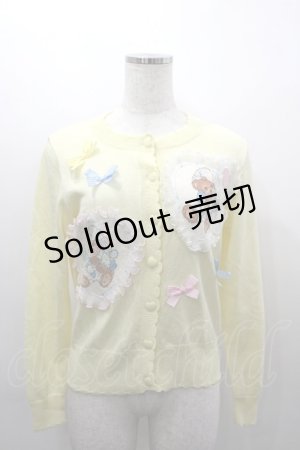 画像: Nile Perch / パジャマくまハートワッペンニットカーディガン  イエロー I-26-03-16-025-LO-TO-SA-ZI