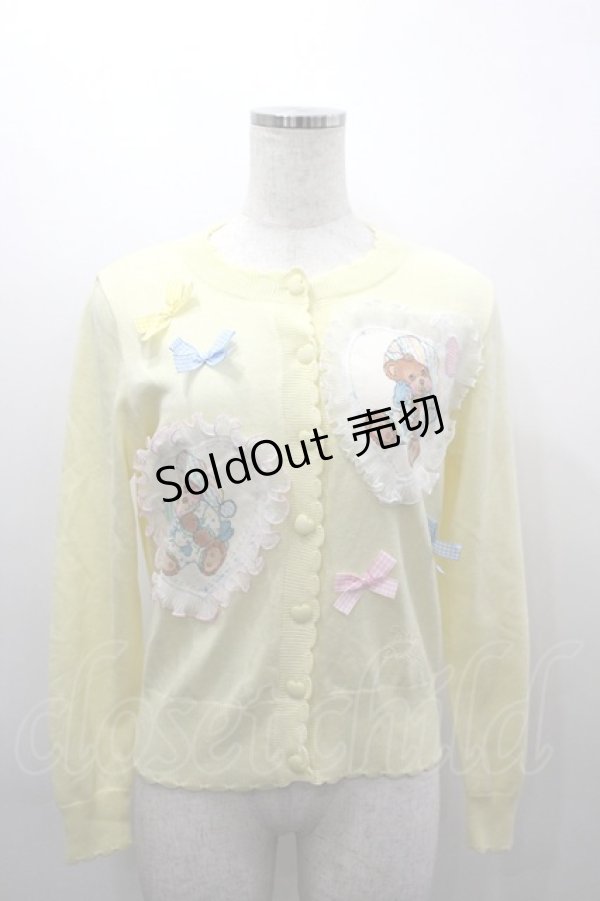 画像1: Nile Perch / パジャマくまハートワッペンニットカーディガン  イエロー I-26-03-16-025-LO-TO-SA-ZI (1)