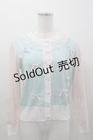 画像: Nile Perch / リボン&2カラーデザインニットカーディガン  ミントＸピンク I-26-03-16-026-LO-TO-SA-ZI