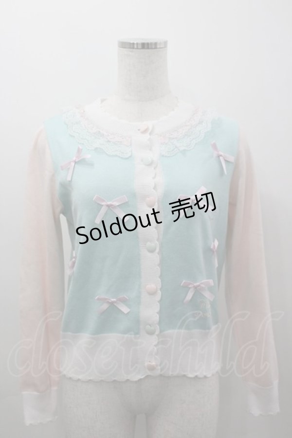 画像1: Nile Perch / リボン&2カラーデザインニットカーディガン  ミントＸピンク I-26-03-16-026-LO-TO-SA-ZI (1)