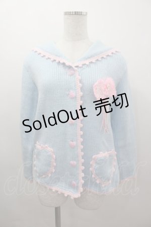 画像: Nile Perch / セーラー襟モチーフニットカーディガン  サックスｘピンク I-26-03-16-028-LO-TO-SA-ZI