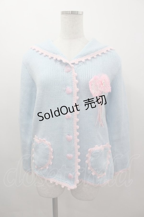 画像1: Nile Perch / セーラー襟モチーフニットカーディガン  サックスｘピンク I-26-03-16-028-LO-TO-SA-ZI (1)