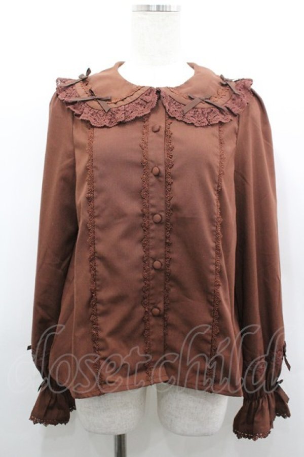 画像1: Chalmiere / プチリボン丸襟ブラウス M 茶 I-26-03-19-004-0-BL-SA-ZI (1)