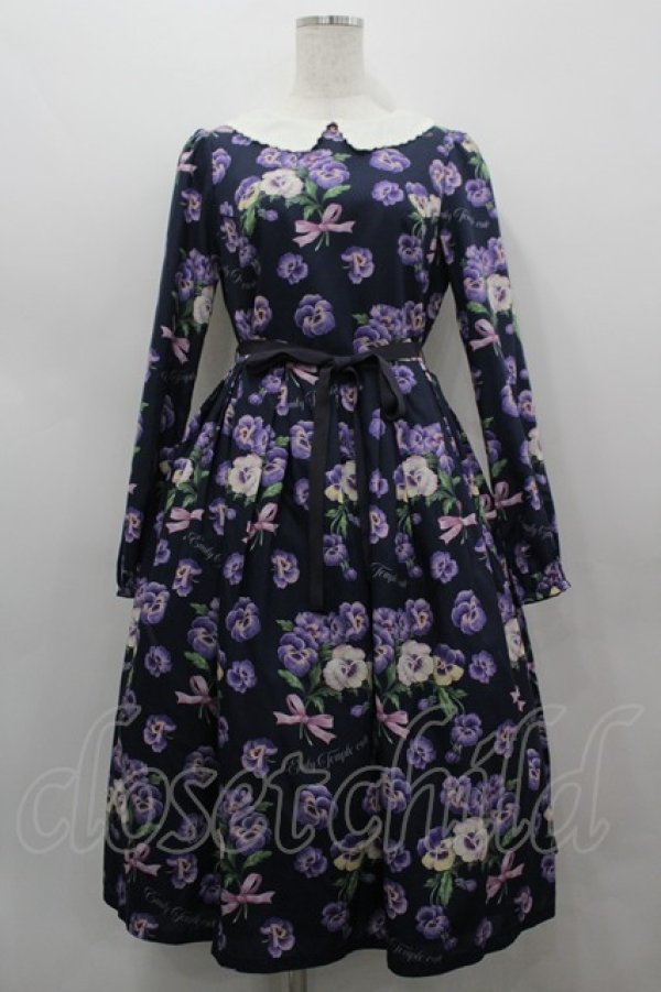 画像1: Emily Temple cute / Pansy ribbonワンピース  黒 I-26-03-19-041-ET-OP-SA-ZI (1)