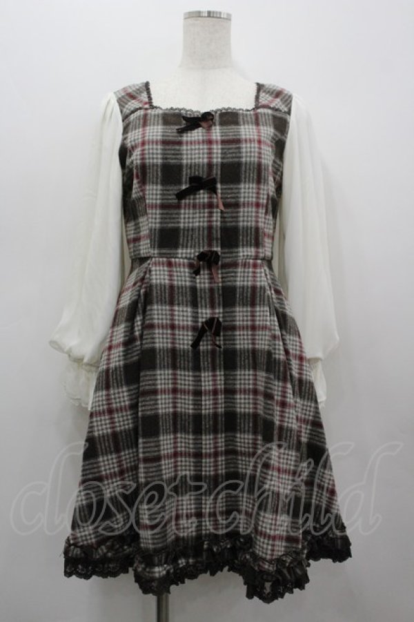 画像1: mille fille closet / チェック切替シフォン袖ワンピース  ブラウンＸチェック I-26-03-19-045-LO-OP-SA-ZI (1)
