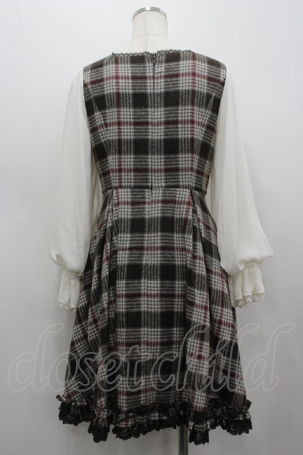 画像3: mille fille closet / チェック切替シフォン袖ワンピース  ブラウンＸチェック I-26-03-19-045-LO-OP-SA-ZI (3)