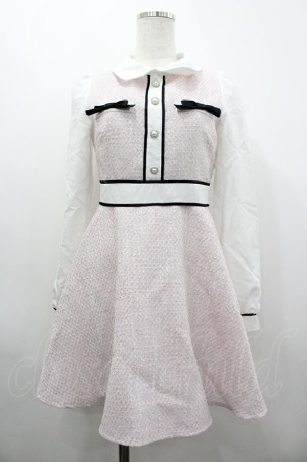 画像1: evelyn / ツイードリボン切替ワンピース  ピンクＸ白Ｘ黒 I-26-03-19-056-LO-OP-SA-ZI (1)