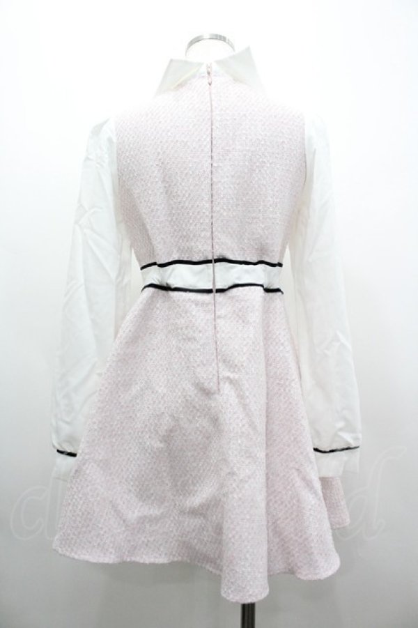 画像2: evelyn / ツイードリボン切替ワンピース  ピンクＸ白Ｘ黒 I-26-03-19-056-LO-OP-SA-ZI (2)